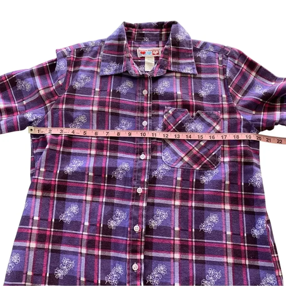 Via Penny Lane Reworked | Travis Scott Graphic Purple Plaid Button Up Flannel M - Picture 6 of 9